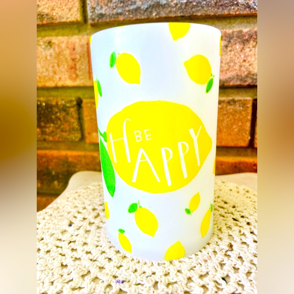 *Be Happy Lemon Timer Pillar 3”x5”